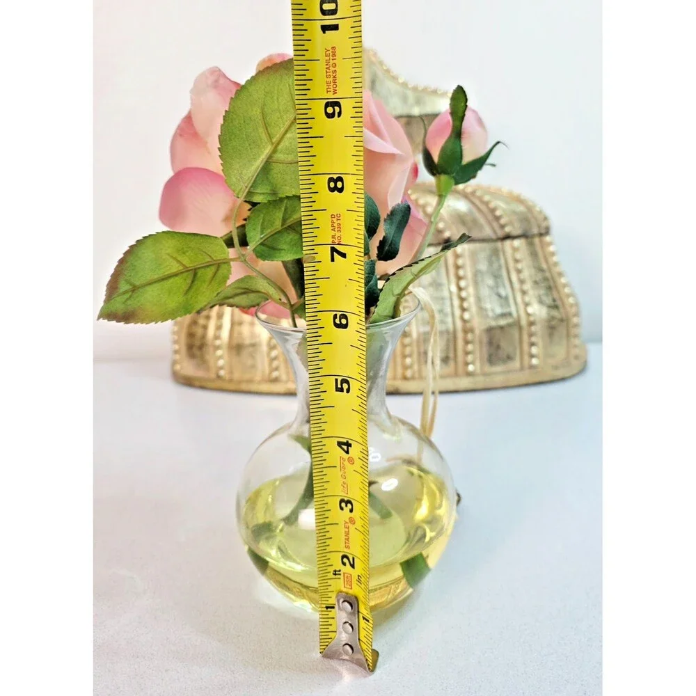 Vintage Faux Pink Cabbage Rose Silk Flower in Glass Vase with Bluebird Nest